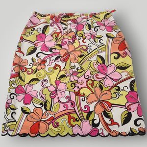 Grace Elements Women's 12 Multicolor Retro Floral A-Line Scalloped Hem Skirt